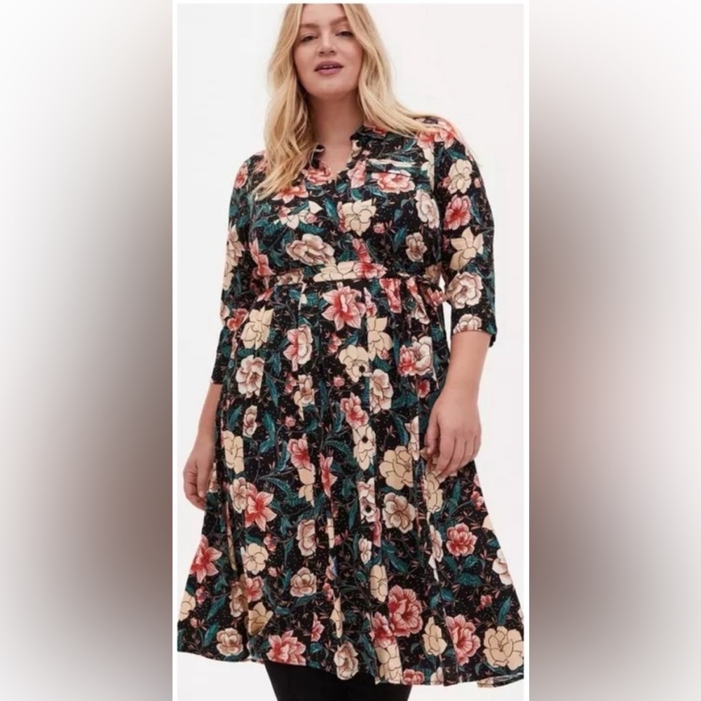 Torrid Floral Challis Midi Shirt Dress